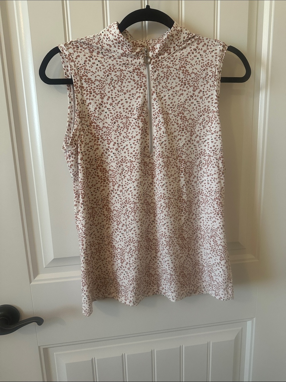 Mock Neck Sleeveless Tank in Cream with Dusty Rose Dot Print